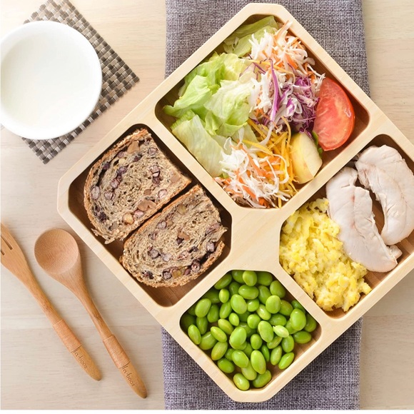 La Boos squared bamboo plate with dividers set of two - Picture 2 of 7